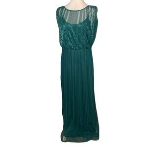 Adrianna Papell Teal 12P Bead Embellished Maxi Gown Dress Formal Cocktail Party
